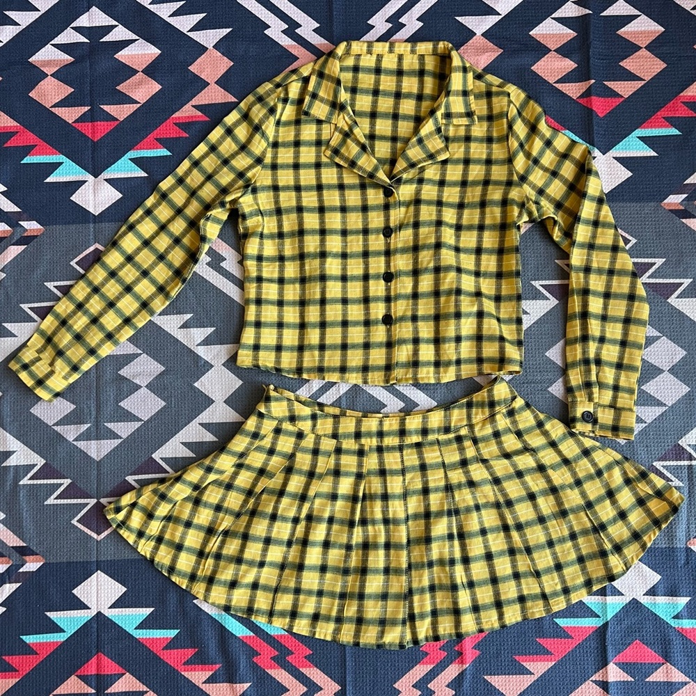 Dolls Kill Yellow Plaid Two Piece Jacket and Skirt Set